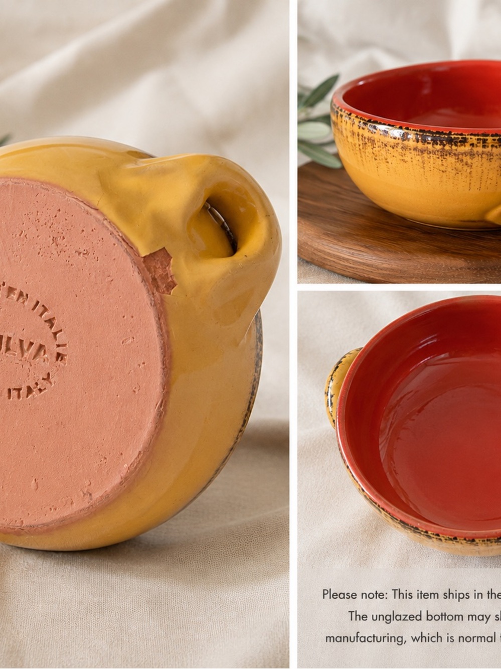 Handmade Yellow Ceramic Serving Bowl with Red Interior